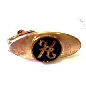 Vintage Goldtone Black Enamel Script Initial “H” Tie Clip 1” x 1/2”
